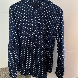 J Crew navy and cream polka dot blouse